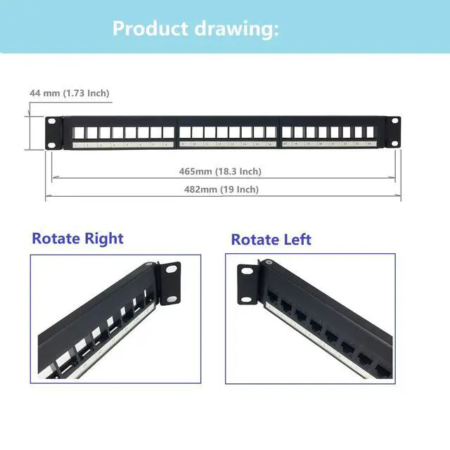 Alt view image 2 of 4 - 1U Hinged 24 Port Blank Keystone Patch Panel for 19 Inch Rackmount or Wall Mount UTP Unloaded Patch Panel for Ethernet Cat6,Cat5, Cat5E Keystone Jacks or Multimedia (1U24PP)