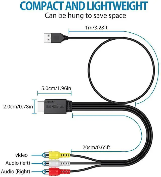 Alt view image 2 of 7 - RCA to HDMI Converter with Aspect Ratio Switch (4:3/16:9), 1080P/720P AV to HDMI Composite CVBS Video Audio Adapter Supports PAL/NTSC for Wii/N64/PS2