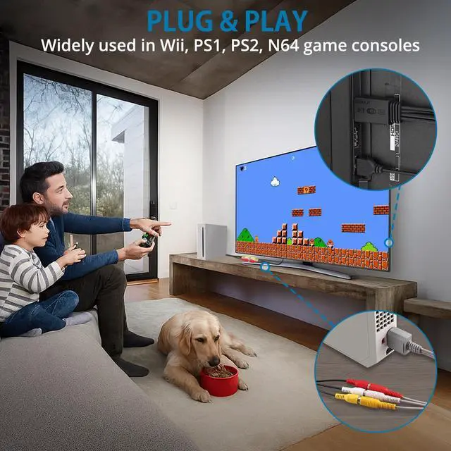 Alt view image 6 of 7 - RCA to HDMI Converter with Aspect Ratio Switch (4:3/16:9), 1080P/720P AV to HDMI Composite CVBS Video Audio Adapter Supports PAL/NTSC for Wii/N64/PS2