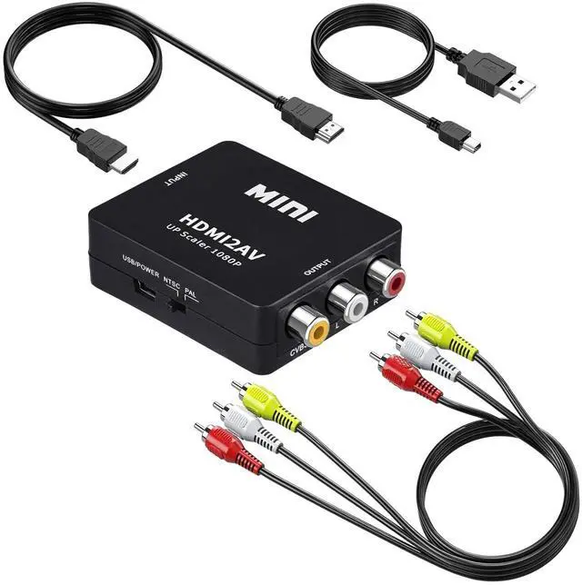 Main image of HDMI to RCA Converter with RCA and HDMI Cable, 1080P HDMI to AV 3RCA CVBs Composite Video Audio rAdapter Supports PAL/NTSC for TV Stick, Apple TV, PC, Laptop, Xbox, DVD