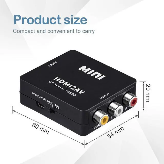 Alt view image 7 of 7 - HDMI to RCA Converter with RCA and HDMI Cable, 1080P HDMI to AV 3RCA CVBs Composite Video Audio rAdapter Supports PAL/NTSC for TV Stick, Apple TV, PC, Laptop, Xbox, DVD