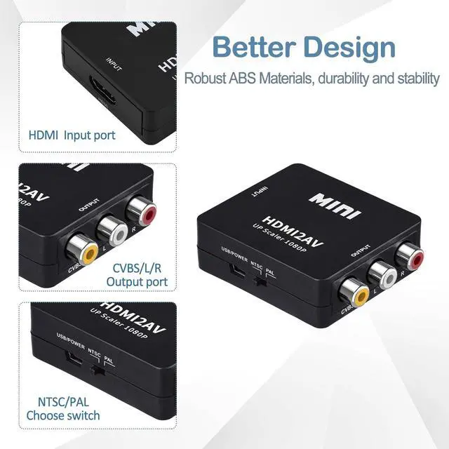 Alt view image 6 of 7 - HDMI to RCA Converter with RCA and HDMI Cable, 1080P HDMI to AV 3RCA CVBs Composite Video Audio rAdapter Supports PAL/NTSC for TV Stick, Apple TV, PC, Laptop, Xbox, DVD