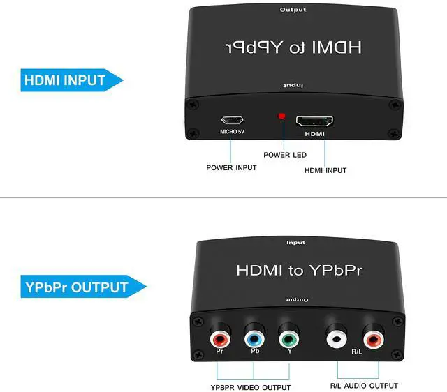 Alt view image 5 of 7 - HDMI to Component Converter, HDMI to 1080P YPbPr 5RCA RGB + R/L Video Audio Adapter, Support Apple TV, PS5, Roku, Xbox, Fire Stick, DVD Players to HDTV and Projector (Black)