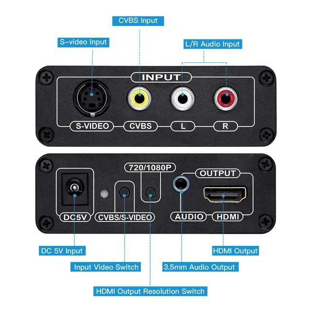 Alt view image 3 of 7 - RCA Svideo to HDMI Converter with AV + S-Video Cables, RCA Composite CVBS AV or Svideo + R/L Audio Input to HDTV Output Upscale Converter