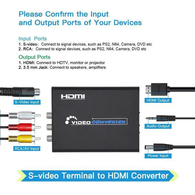 Alt view image 5 of 7 - RCA Svideo to HDMI Converter with AV + S-Video Cables, RCA Composite CVBS AV or Svideo + R/L Audio Input to HDTV Output Upscale Converter