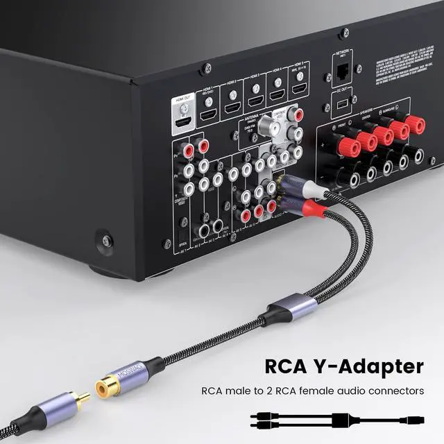 Alt view image 2 of 6 - RCA Splitter 1 Female to 2 Male 2 Pack, RCA Y Splitter Audio Video Cable Splitter Adapter for Amplifiers, Gaming Consoles, CD Player, Subwoofer, Home Theater, HDTV