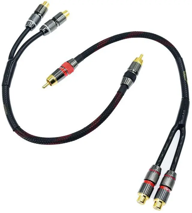 Main image of 1ft Shielded RCA Splitter Subwoofer Stereo Audio Video Cable 1 Male to 2 Female Dual Speaker Y Adapter Connector Extension Cord 24k Gold Plated(2 Pack)