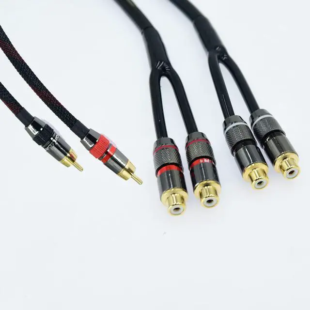 Alt view image 3 of 6 - 1ft Shielded RCA Splitter Subwoofer Stereo Audio Video Cable 1 Male to 2 Female Dual Speaker Y Adapter Connector Extension Cord 24k Gold Plated(2 Pack)