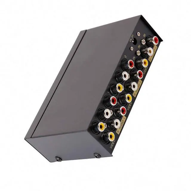 Alt view image 3 of 7 - Powered 4 Way 3 RCA Splitter Box 1 in 4 Out Composite Video Audio Distribution Duplicator with Power Adapter Compatible with Gaming Console to TV Projector Video Capture Card