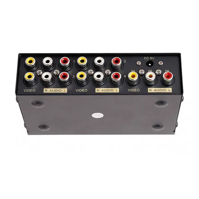 Alt view image 5 of 7 - Powered 4 Way 3 RCA Splitter Box 1 in 4 Out Composite Video Audio Distribution Duplicator with Power Adapter Compatible with Gaming Console to TV Projector Video Capture Card