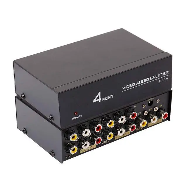 Alt view image 7 of 7 - Powered 4 Way 3 RCA Splitter Box 1 in 4 Out Composite Video Audio Distribution Duplicator with Power Adapter Compatible with Gaming Console to TV Projector Video Capture Card