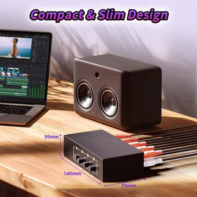 Alt view image 7 of 7 - 3.5mm Aux + RCA L/R Audio Splitter 1 in 4 Out, 4-Way Stereo Audio Distributor Box 4-Channel Stereo RCA Splitter 1x4 for DVD Player, Game Console, Headphones, Speaker - w/Power