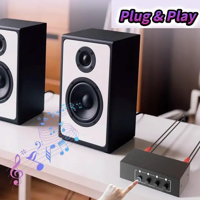 Alt view image 6 of 7 - 3.5mm Aux + RCA L/R Audio Splitter 1 in 4 Out, 4-Way Stereo Audio Distributor Box 4-Channel Stereo RCA Splitter 1x4 for DVD Player, Game Console, Headphones, Speaker - w/Power