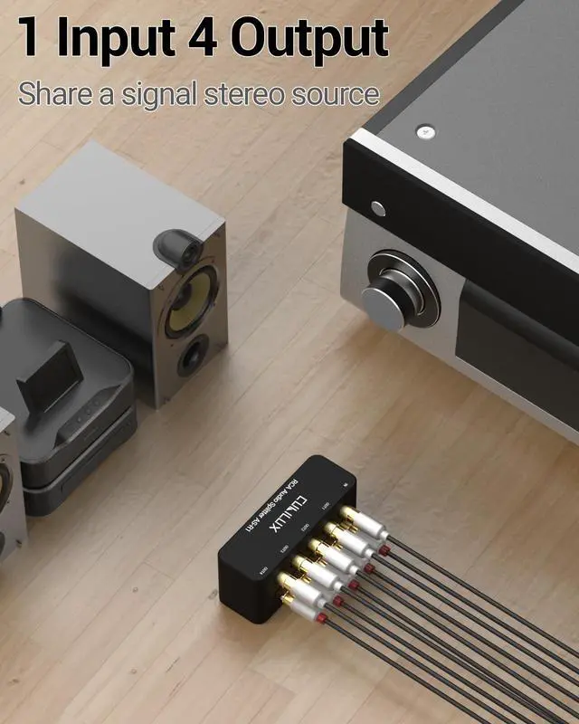 Alt view image 4 of 7 - AS-R1 4-Way Audio Splitter Box - 4-Channel Stereo RCA Splitter - Aluminum Alloy (1 in 4 Out)