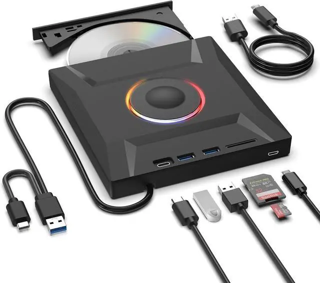 Main image of External CD DVD Drive,7 in 1 USB 3.0 and Type-C Disc Reader Writer Burner Player,Slim and Portable CD DVD +/-RW Optical Drive for PC Laptop Desktop MacBook Mac Windows Linux OS Apple (7 in 1)