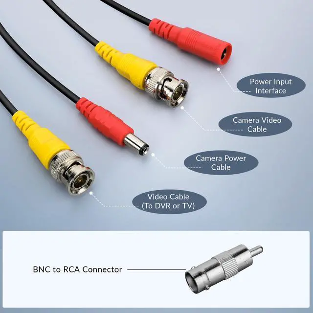 Alt view image 4 of 7 - 4 Pack 100ft bnc Video Power Cable Security Camera Cable Wire Cord for CCTV dvr Surveillance System (Included 2X BNC to RCA connectors with Each Cable)