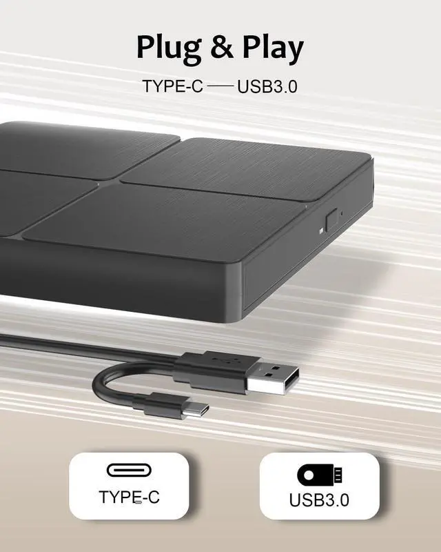 Alt view image 3 of 7 - External Blu Ray Drive USB 3.0 & Type-C Blu Ray Burner for PC, Read & Write BD/DVD/CD, Plug & Play External Optical Drive Compatible with Windows XP/7/8/10/11, Linux, Mac OS