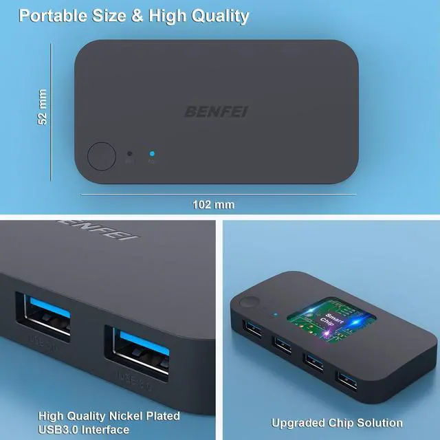 Alt view image 7 of 7 - USB 3.0 Switch, USB Switch 2 Computers Share 4 USB for PC, Mouse, Keyboard, Printer, Scanner, USB KVM Switch Selector Compatible with Windows, Mac, Linux