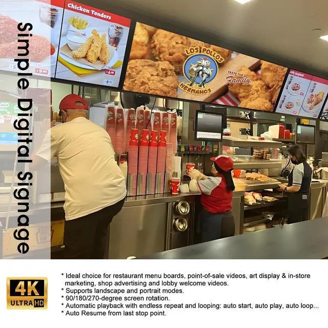 Alt view image 2 of 7 - 4K Digital Signage Media Player Auto Play & Loop USB Videos, No WiFi Needed, Supports USB up to 8TB & MicroSD 1TB, HDMI 4K H.265 Media Player for TV Displays