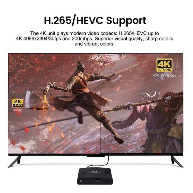 Alt view image 4 of 7 - 4K Digital Signage Media Player Auto Play & Loop USB Videos, No WiFi Needed, Supports USB up to 8TB & MicroSD 1TB, HDMI 4K H.265 Media Player for TV Displays