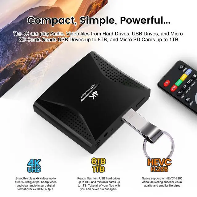 Alt view image 6 of 7 - 4K Digital Signage Media Player Auto Play & Loop USB Videos, No WiFi Needed, Supports USB up to 8TB & MicroSD 1TB, HDMI 4K H.265 Media Player for TV Displays