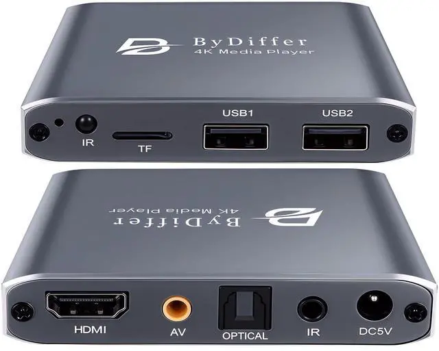 Main image of 4K HD Digital Media Player, TV MP4 Video Player for USB Drive/Micro SD Card, Digital Signage, Auto Playback, H.265/HEVC, Optical/HDMI/AV Output, Grey