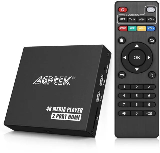 Main image of 4K@30Hz Media Player with Dual HDMI, AV/VGA Output, 4K HDMI Splitter, Digital MP4 Player for 14TB HDD/512G USB/256G SD Card/H.265 MP4, Remote Control for MP3 AVI