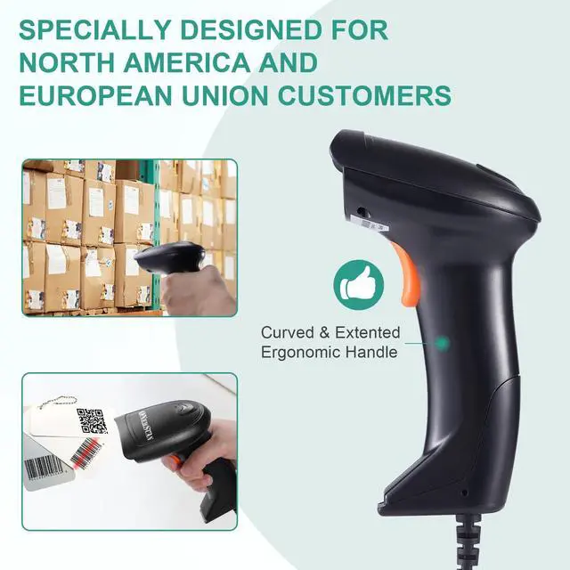 Alt view image 7 of 7 - USB 1D Barcode Scanner, Handheld Wired Laser Barcode Reader with Stand Plug and Play Bar Code Scanners for Warehouse, Library, Supermarket