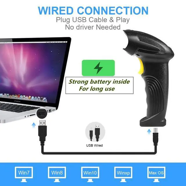 Alt view image 3 of 6 - Barcode Scanner Wireless, USB Quick Laser Barcode Scanner Reader (Lector De Codigo De Barras), Handheld Barcode Reader Scanner for Library Book, Warehouse Inventory, Store