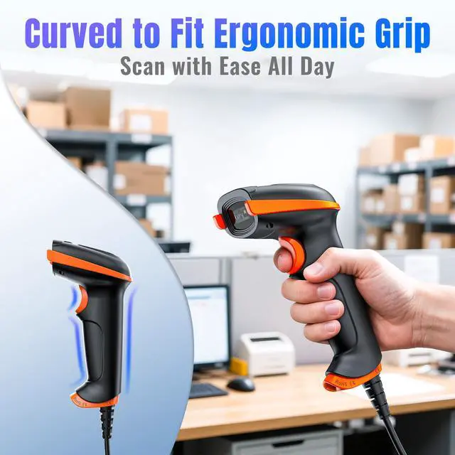 Alt view image 2 of 7 - Upgraded USB 1D 2D QR Barcode Scanner Wired, Officially Certified Dustproof Shockproof Waterproof IP65 Ergonomic Handle Fast and Precise Scan for Windows Linux Plug and Play Model D5100Y