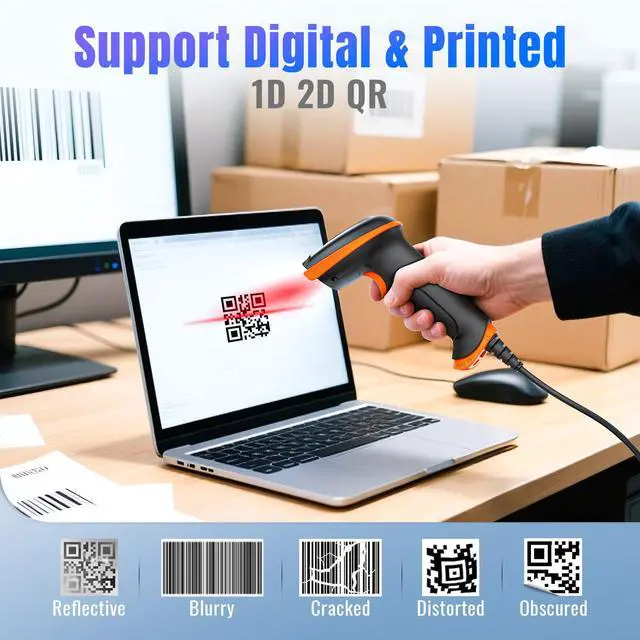 Alt view image 4 of 7 - Upgraded USB 1D 2D QR Barcode Scanner Wired, Officially Certified Dustproof Shockproof Waterproof IP65 Ergonomic Handle Fast and Precise Scan for Windows Linux Plug and Play Model D5100Y