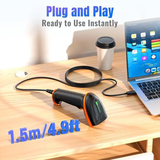 Alt view image 5 of 7 - Upgraded USB 1D 2D QR Barcode Scanner Wired, Officially Certified Dustproof Shockproof Waterproof IP65 Ergonomic Handle Fast and Precise Scan for Windows Linux Plug and Play Model D5100Y