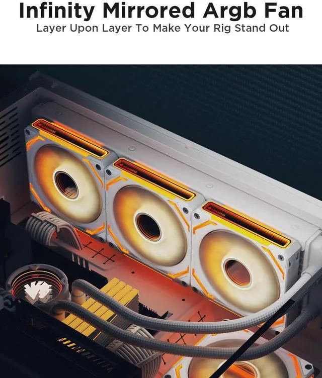 Alt view image 2 of 7 - COSMIQ 120mm PC Case Fan, Infinity Mirror FDB 2000 RPM with 5V 3-PIN Connector and Small Controller, Daisy Chain PWM PC RGB Fans for Cases CPU Liquid Coolers, White, Reverse Fan