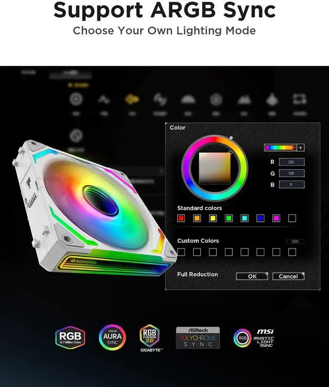 Alt view image 4 of 7 - COSMIQ 120mm PC Case Fan, Infinity Mirror FDB 2000 RPM with 5V 3-PIN Connector and Small Controller, Daisy Chain PWM PC RGB Fans for Cases CPU Liquid Coolers, White, Reverse Fan