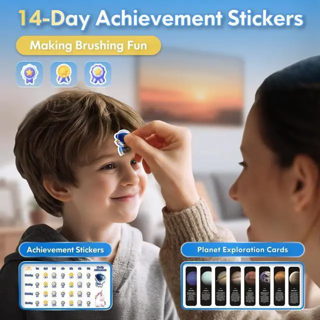 Alt view image 6 of 7 - Kids Electric Toothbrush Rechargeable Age 3-5-6-12-18 Year Old, Sonic Toothbrush Kids with Timer 3 Modes 4 Vibrating Heads Habit Stickers Tooth Brush for Girls Boys and Childrens (Astronaut Black)