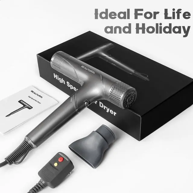 Alt view image 7 of 7 - Hair Dryer, 1600W High-Speed Foldable Travel Blow Dryer, 110,000 RPM Brushless Motor Million Ionic for Fast Drying & Frizz Control, 3 Temps & 3 Speeds, Dual Voltage for Worldwide Use, Gray