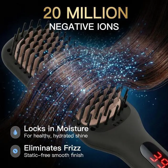 Alt view image 2 of 7 - Pro Ceramic Ionic Hair Straightener Brush for Home Salon | MCH Fast 20s Heating Tech with Auto-Off Safety | Anti-Scald with Universal Dual Voltage | Rotatable Power Cord (Black)