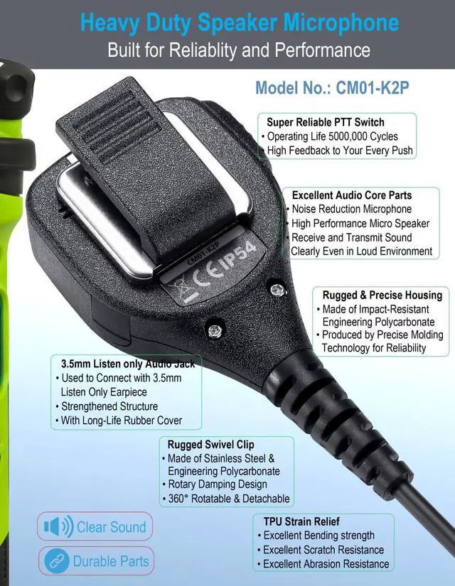Alt view image 4 of 7 - 2-Pin Speaker Mic for Baofeng Walkie Talkies Radios