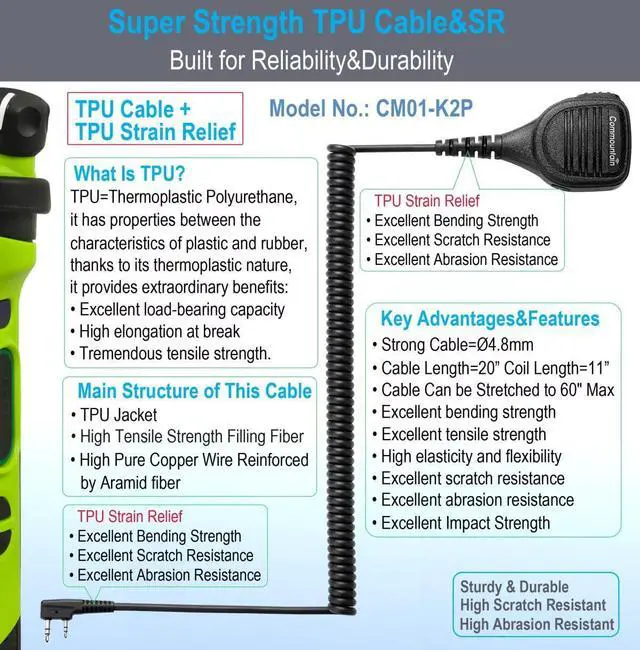 Alt view image 5 of 7 - 2-Pin Speaker Mic for Baofeng Walkie Talkies Radios