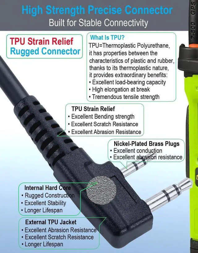 Alt view image 3 of 7 - 2-Pin Speaker Mic for Baofeng Walkie Talkies Radios