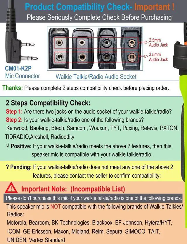 Alt view image 2 of 7 - 2-Pin Speaker Mic for Baofeng Walkie Talkies Radios