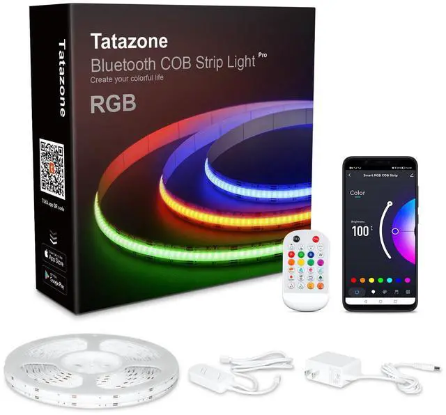 Main image of 32.8ft Bluetooth RGB COB Led Strip Lights with Remote, Dimmable Smart App Led COB Light Strip, Color Changing Music Sync, Indoor RGB Led Lights for Bedroom, Home Decor, Party