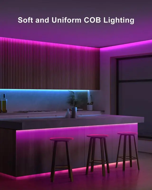 Alt view image 2 of 7 - 32.8ft Bluetooth RGB COB Led Strip Lights with Remote, Dimmable Smart App Led COB Light Strip, Color Changing Music Sync, Indoor RGB Led Lights for Bedroom, Home Decor, Party
