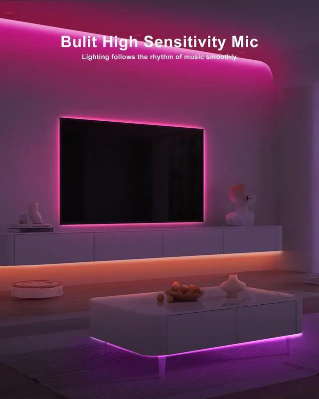 Alt view image 3 of 7 - 32.8ft Bluetooth RGB COB Led Strip Lights with Remote, Dimmable Smart App Led COB Light Strip, Color Changing Music Sync, Indoor RGB Led Lights for Bedroom, Home Decor, Party