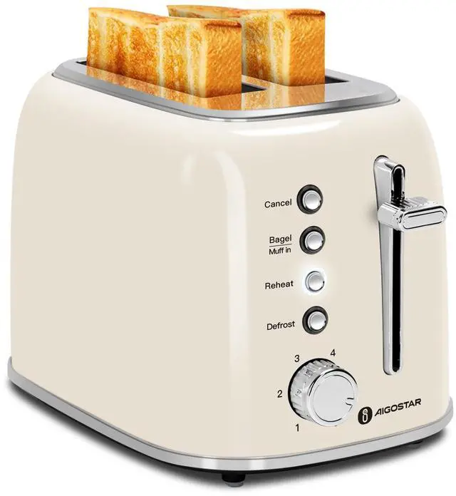 Main image of Toaster 2 Slice, Retro Extra-Wide Slot Toasters Best Rated Prime for Toasting Bagels, Breads, Waffles & More, Cancel, Defrost & 6 Browning, Removable Crumb Tray, Stainless Steel, Cream White