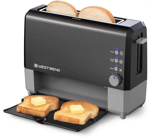 Main image of QuikServe Toaster, 2-Slice Wide-Slot Slide-Through Bread Toaster with Bagel and Gluten-Free Settings and Cool-Touch Exterior Fast Toasting, Includes Removable Serving Tray, 1400-Watts, Black