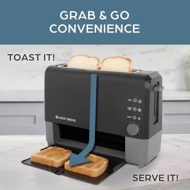 Alt view image 4 of 7 - QuikServe Toaster, 2-Slice Wide-Slot Slide-Through Bread Toaster with Bagel and Gluten-Free Settings and Cool-Touch Exterior Fast Toasting, Includes Removable Serving Tray, 1400-Watts, Black