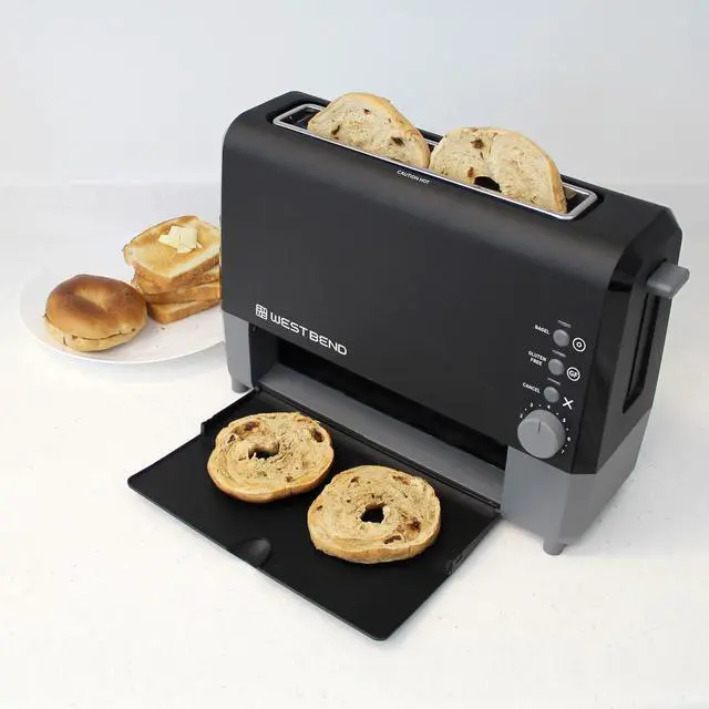Alt view image 5 of 7 - QuikServe Toaster, 2-Slice Wide-Slot Slide-Through Bread Toaster with Bagel and Gluten-Free Settings and Cool-Touch Exterior Fast Toasting, Includes Removable Serving Tray, 1400-Watts, Black
