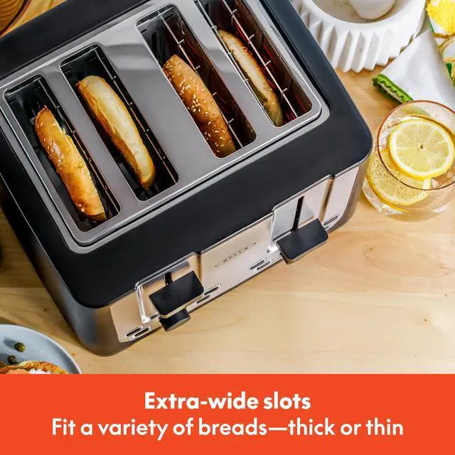 Alt view image 2 of 7 - 4 Slice Toaster with Auto Shut Off, Extra Wide Slots & Removable Crumb Tray and Cancel, Defrost & Reheat Function, Toast Bread & Bagel, Black