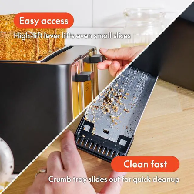 Alt view image 3 of 7 - 4 Slice Toaster with Auto Shut Off, Extra Wide Slots & Removable Crumb Tray and Cancel, Defrost & Reheat Function, Toast Bread & Bagel, Black